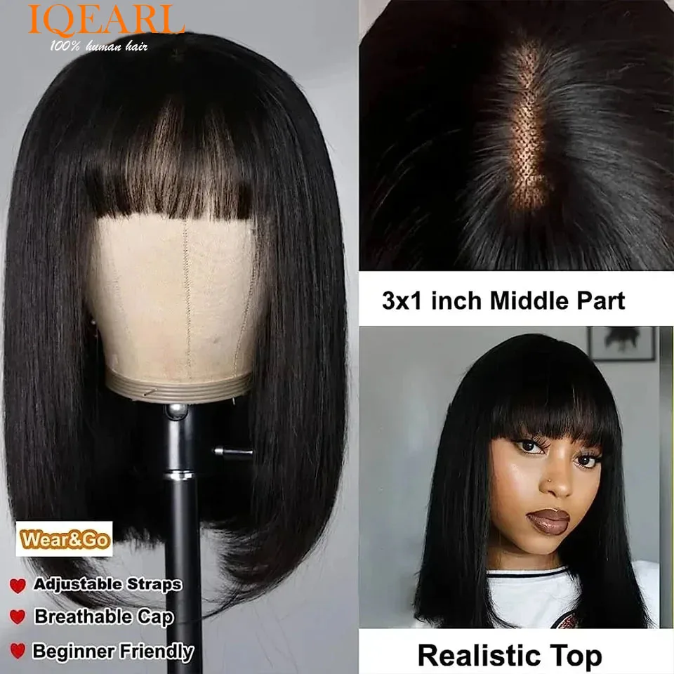 Realastic Scalp Straight Bob Lace Front Human Hair Wigs With Bangs Brazilian Straight Bob Wigs For Women Silk Top Wigs