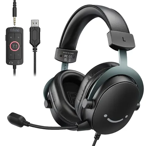 FIFINE Headset,3.5 mm Jack & USB Headphone with 7.1 Surround Sound/Volum Control/Mute Switch for PC / MAC / PS4 / PS5 Mixer-H9