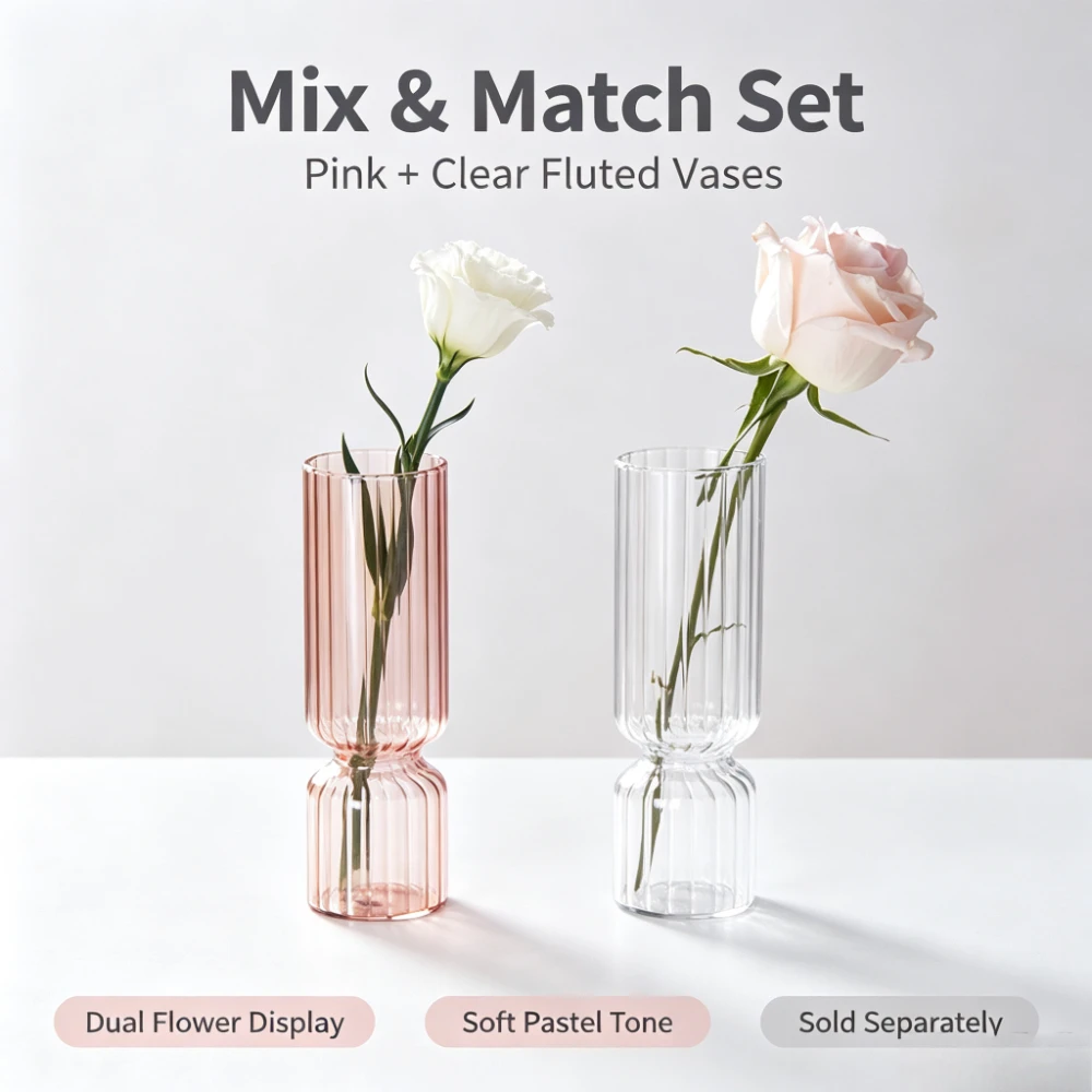 Ribbed Glass Flower Vase Modern Simple Style Multicolor Single Stem Floral Arrangement Ornament Living Room Table Decor