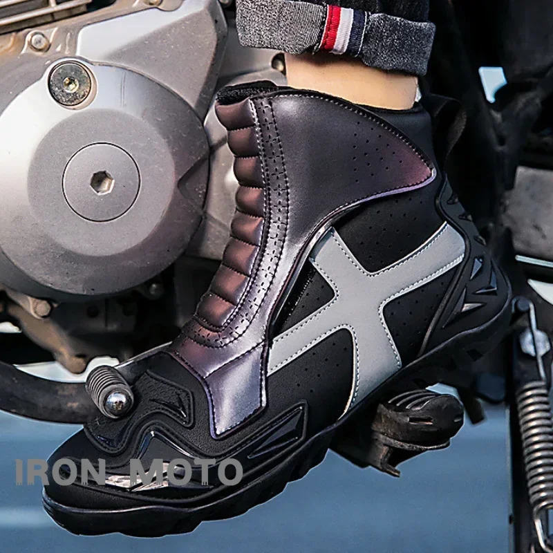 

Motorcycle Racing Boots Leather Motorcyclist Boot Motocorss Shoes Pad Anti-slip Rubber Sole Shoes Men's and Women's Short Boots