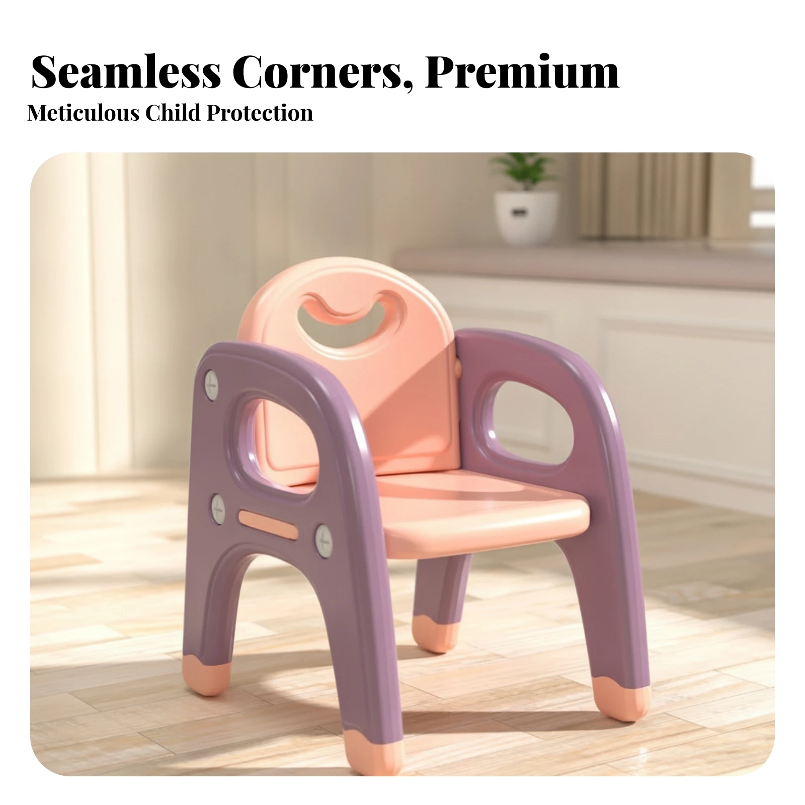 Chair with Curved Backrest Easy to Clean Plastic Chair with Handhold Furniture Sturdy Long-Lasting for Children, Nursery