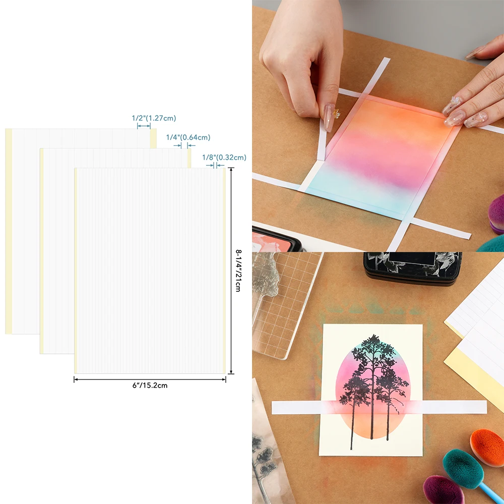 30sheets/pack 15.2x21cm Pre-Cut Masking Strips  for DIY Background Border Lines Card 1/8