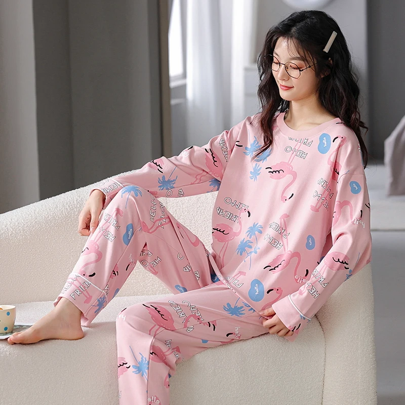 

Spring and Autumn 100% Cottton Women Pajamas Set Long Sleeve Leisure Pijamas Female Pijamas