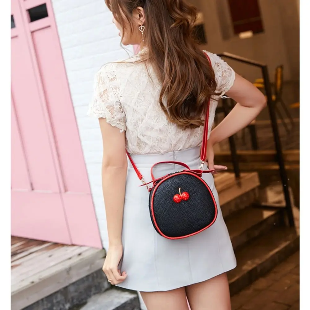 Fashion Women Contrast Color Cherry Small Backpack PU Leather Crossbody Bag Women\'s Shoulder Bag Messenger Phone Handbag