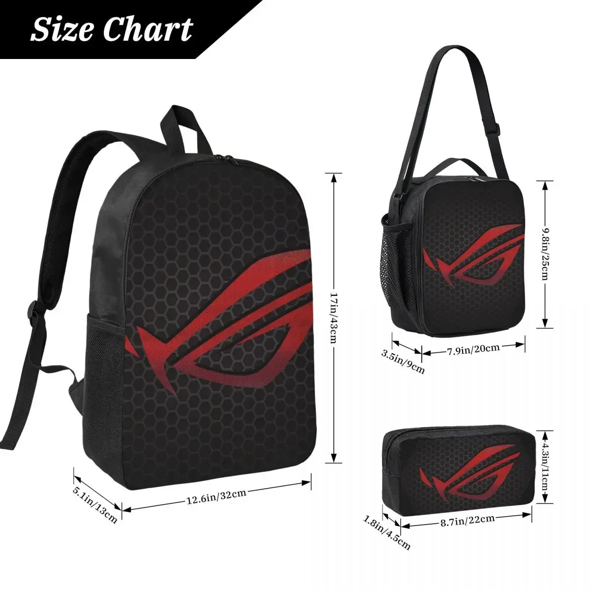 Asus Rog Future Hexagon Backpack Student Boys Girls BookBag School Bag Laptop Shoulder Bags 3ps Insulated Lunch Bag Pencil Case