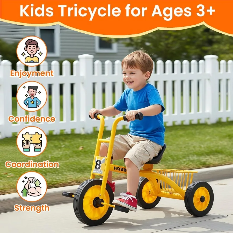 3～8歳向け三輪車、調節可能なシートと収納バスケット付き、幼稚園・保育園向け幼児用自転車、男の子への誕生日プレゼントと玩具