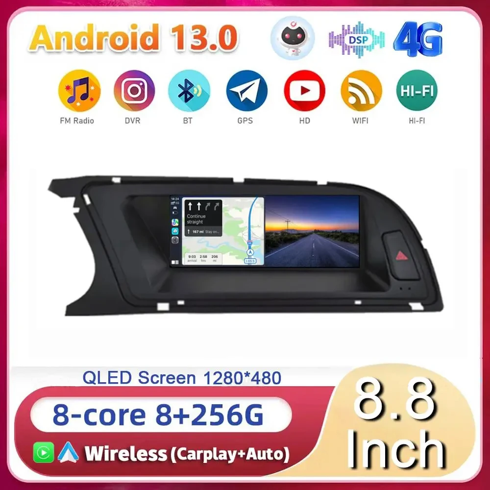 

8.8" Android 13 Car Radio For Audi A4 A4L B8 A5 2009 2010 2011 2012 -2016 GPS Navi Multimedia Player Stereo WIFI+4G Carplay Auto