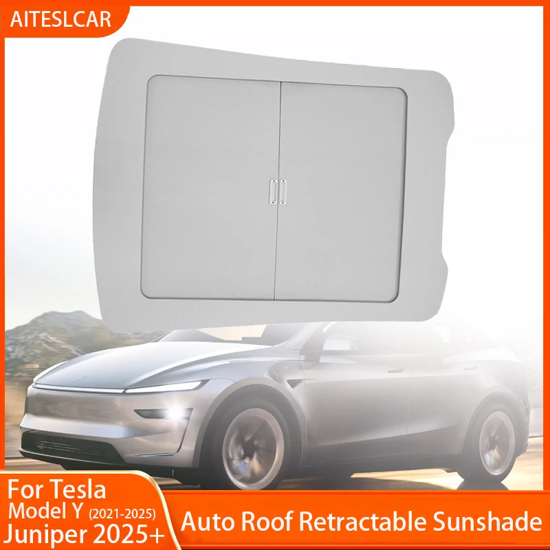 

New Retratable Sunshade For Tesla Model Y Juniper 2025 Roof Shade Scroll Original Sun Visor Model Y 2021-2025 Pleated Sunscreen
