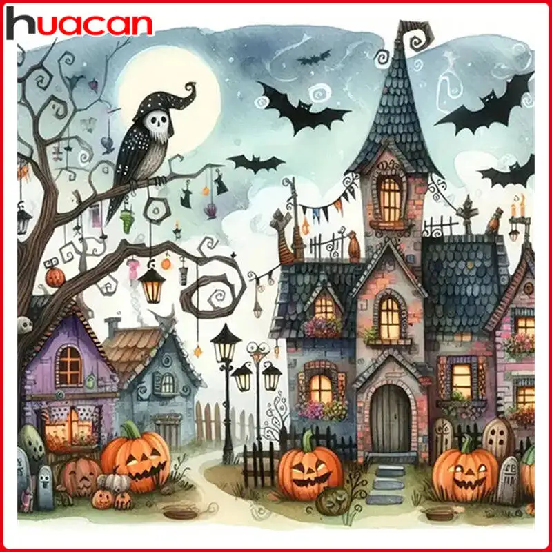 Huacan Halloween Castle Diamond Painting New Arrivals 2025 P