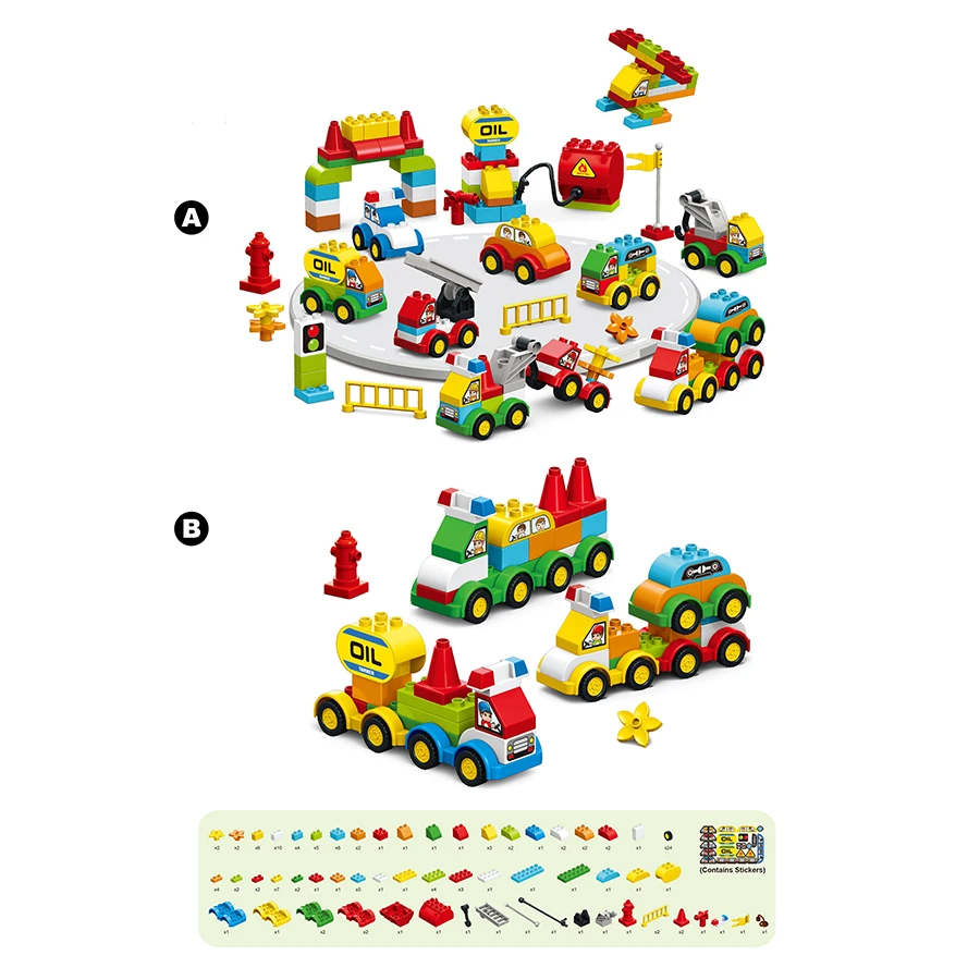 140Pcs Large Particles Duploed Car Squad Building Blocks DIY City Cars Educational Bricks Kids Toys For Children Gift