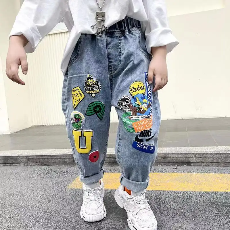 Boys Spring and Autumn Wash Denim Pants 2023 Fashionable New Korean Children\'s Spring And Autumn Versatile Baby Casual Pants