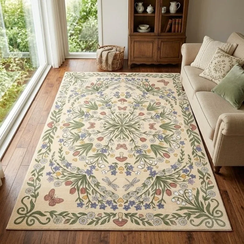 Vintage Pastoral Style Living Room Rug Fashion Home Decor Bedroom Bedside Carpet Soft Non‑Slip Machine Washable Floor Mat