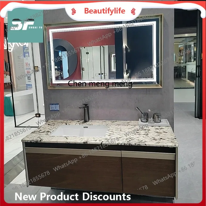 

B67 Luxury stone countertop bathroom cabinet combination bathroom washing hand basin solid wood baking paint customization