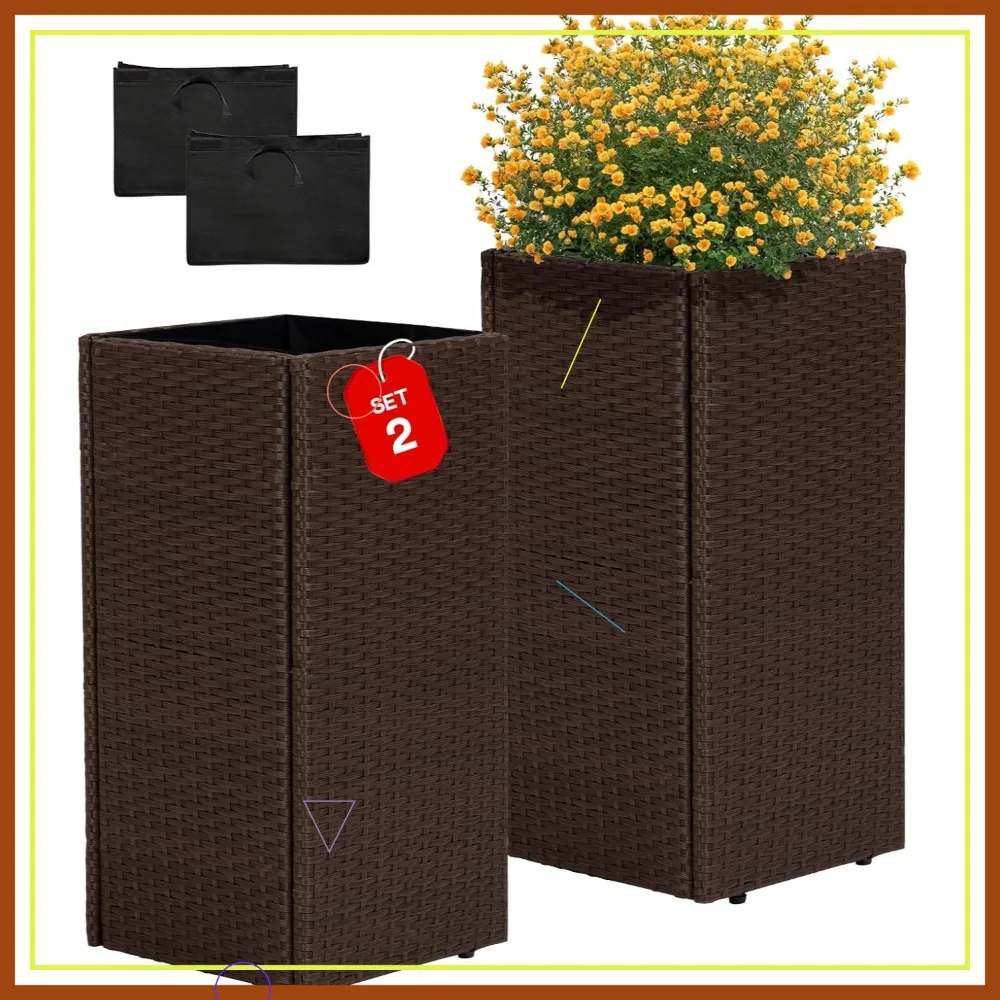 

Набор из 2-х самополивающихся плетеных горшков высотой 24 дюйма, прочный полипропиленовый материал для использования в помещении и на открытом воздухе.