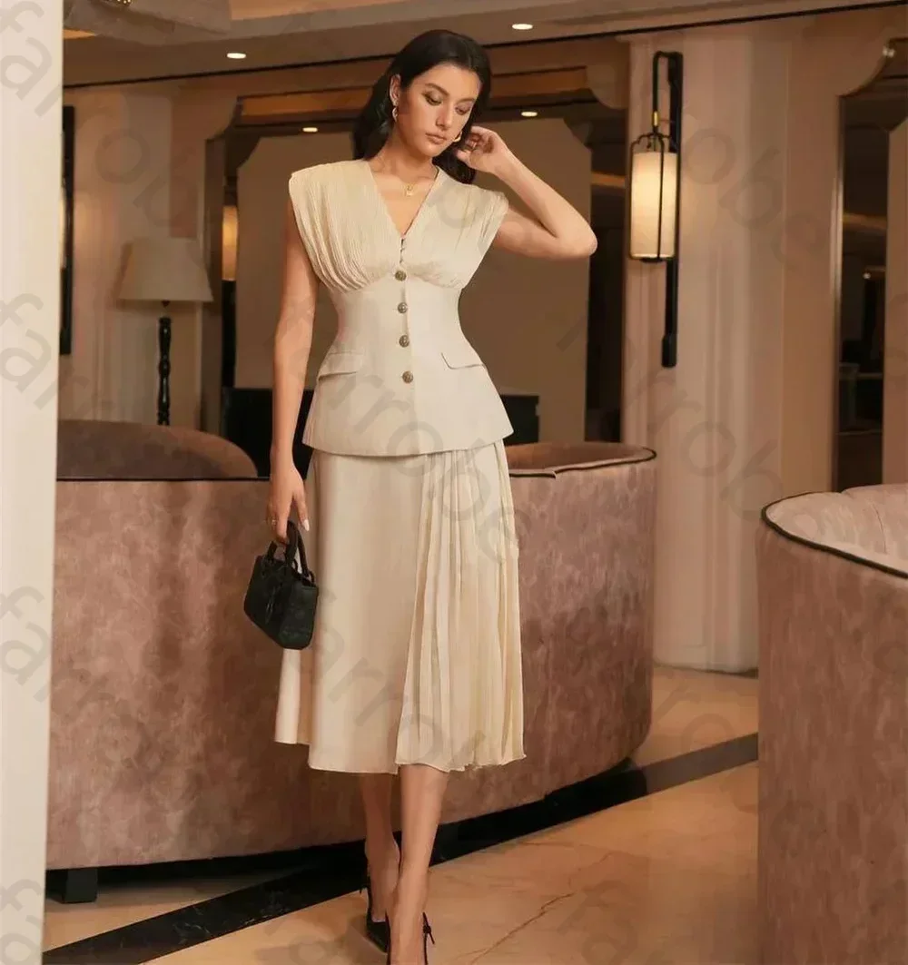 

Платья для выпускного вечера Джерси со складками на пуговицах трапециевидной формы с v-образным вырезом миди вечернее платье высокого качества классические вечерние платья для женщин по индивидуальному заказу