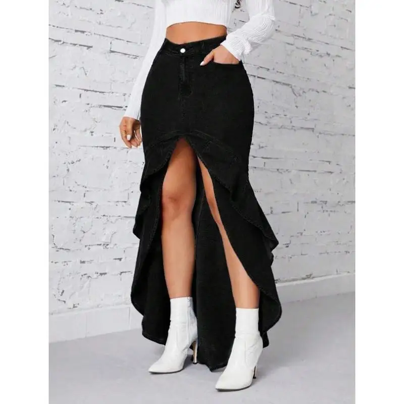 

Faion Asymmetric Cut Color Denim Women's New Cross-Border Sle Casual Sportswear Set ort Pants Seven-Quarter Sv...