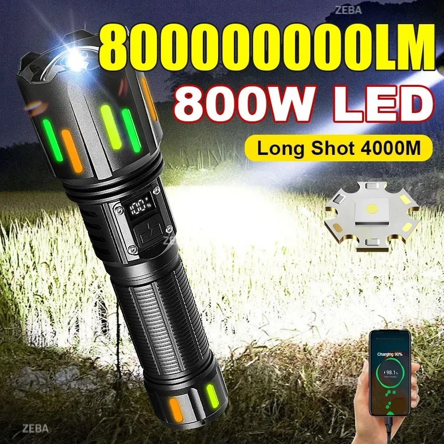 New 800000000LM Most Powerful Flashlight Rechargeable LED Light Power Bank Camping Lamp Waterproof Torch Outdoor Fishing Hunting