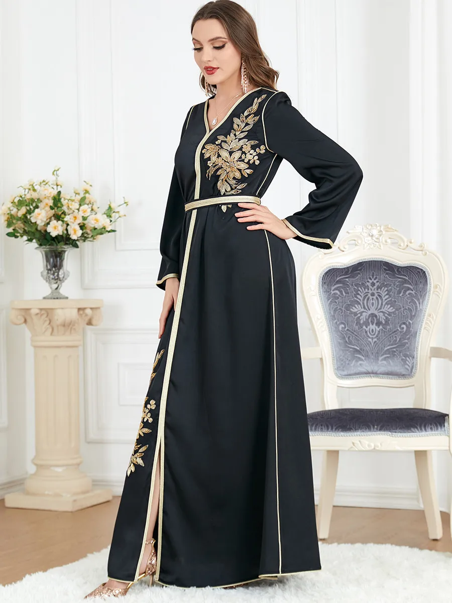 Abaya Dubai Luxury Muslim Woman Dress Belted Embroidery 2023 Morocco Party Long Dresses Islamic Kaftan Turkey Arab Robe Vestidos