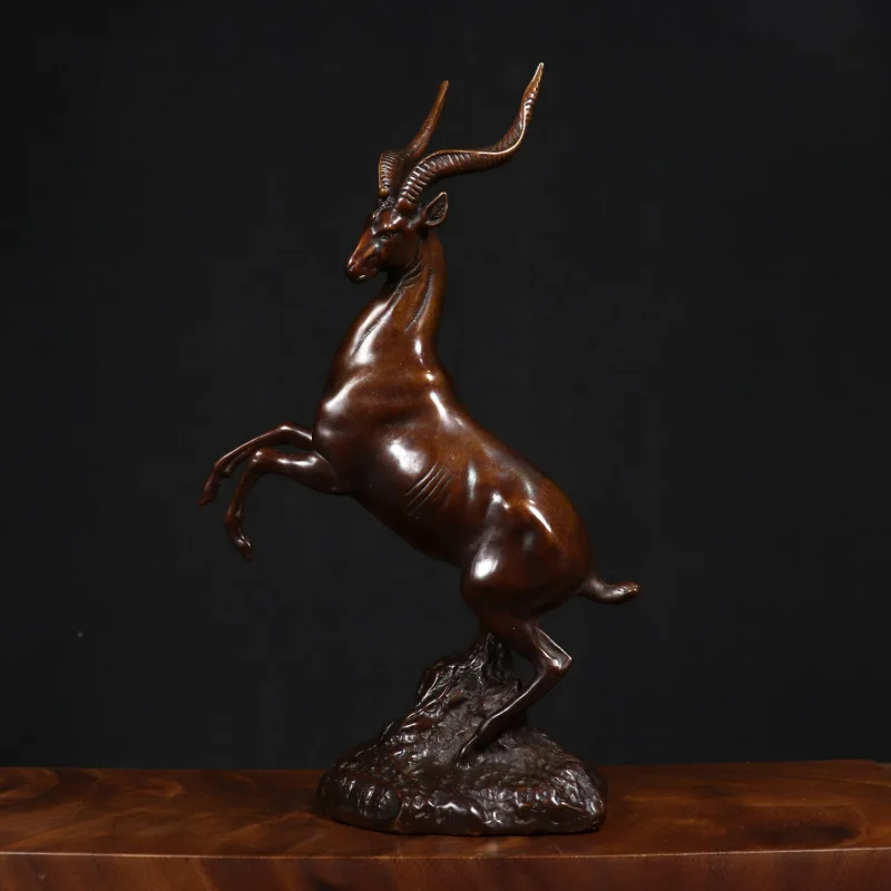 Chinese-style brass ram figurine, cast bronze zodiac craft, office home study opening decoration gift