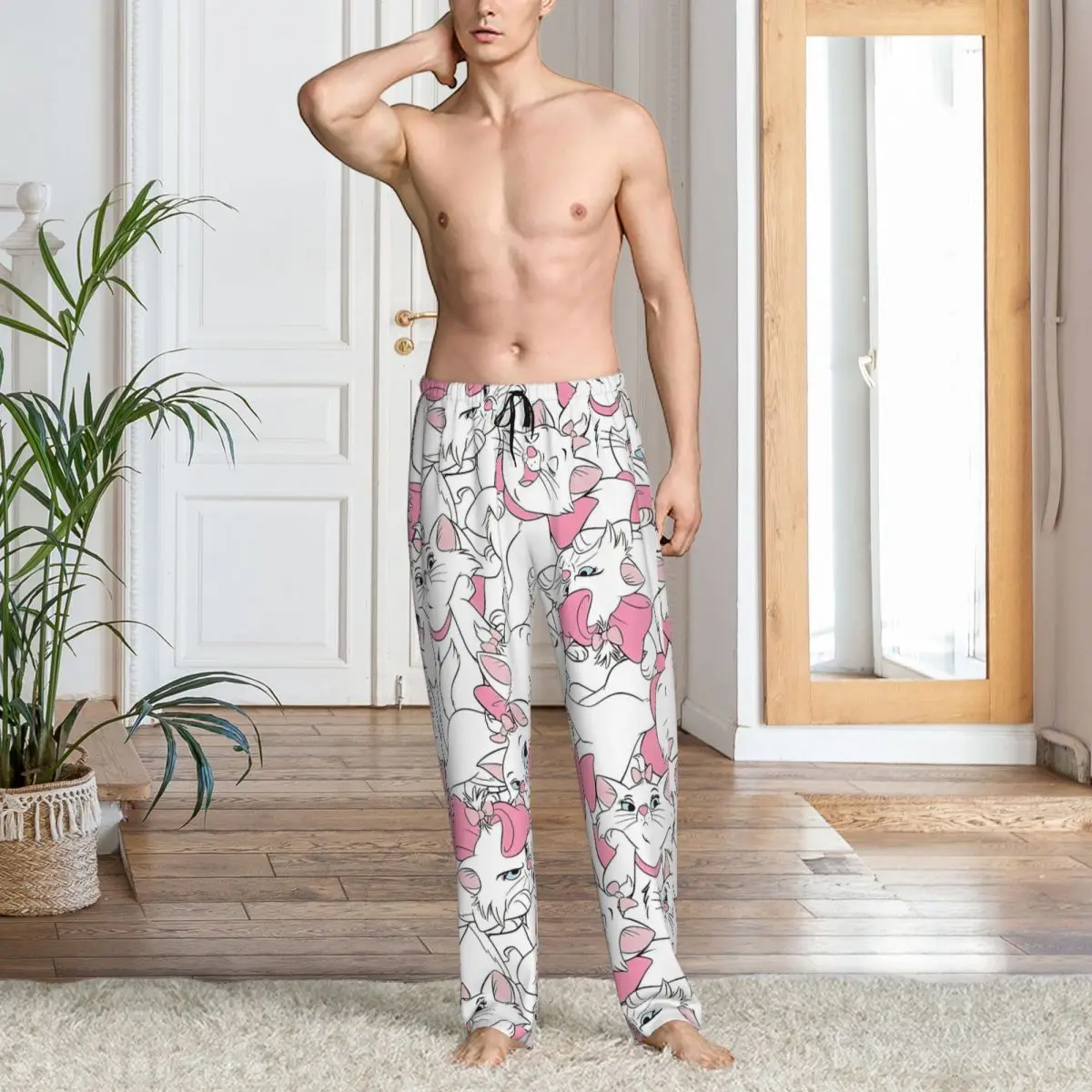 Custom Men Marie Cat Pajama Pants Printed Animation Sleep Sleepwear Bottoms with Pockets