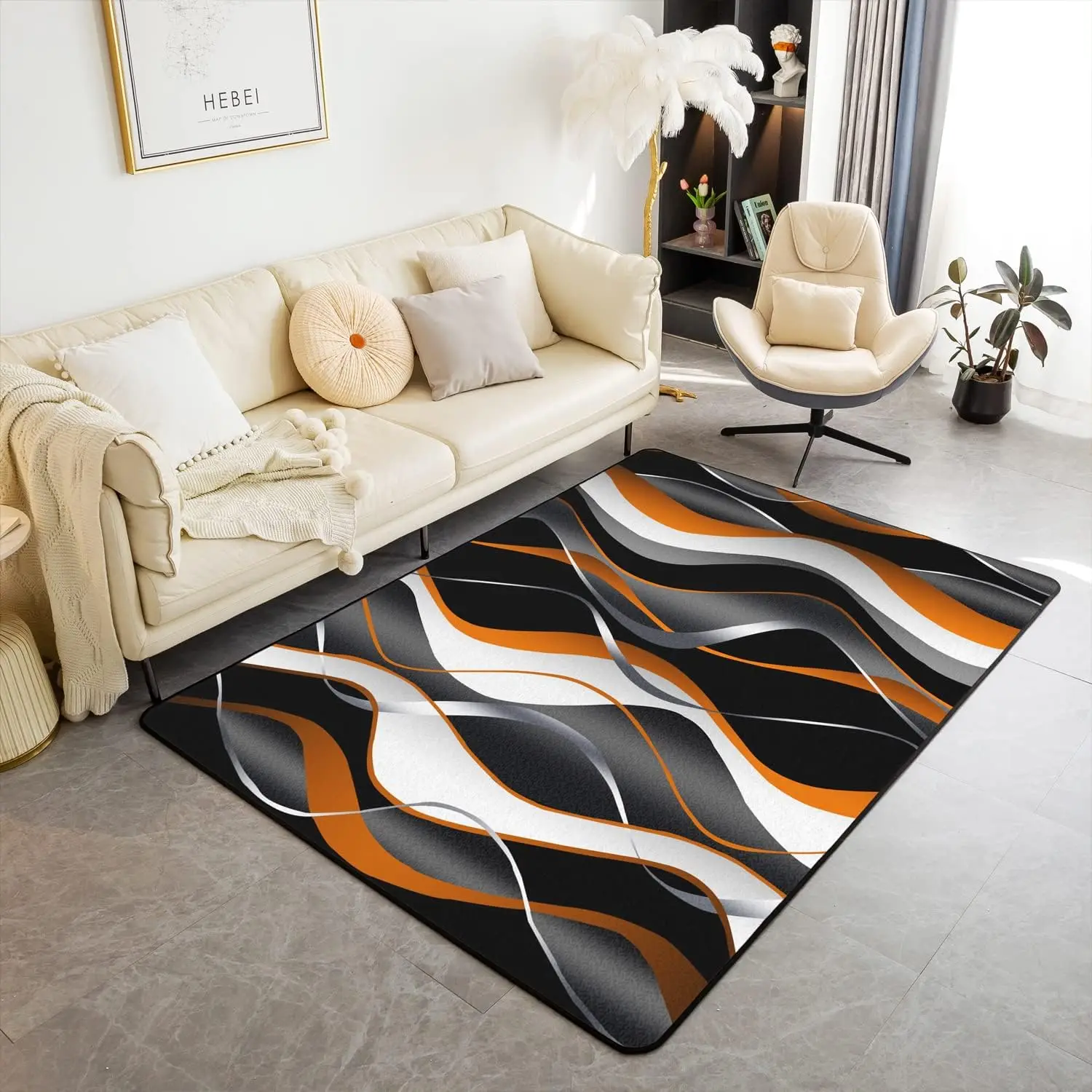 

Orange Grey White Black Stripes Area Rug Geometric Living Room Rugs for Geometric Bedroom Home Decor Modern Striped Art Carpet