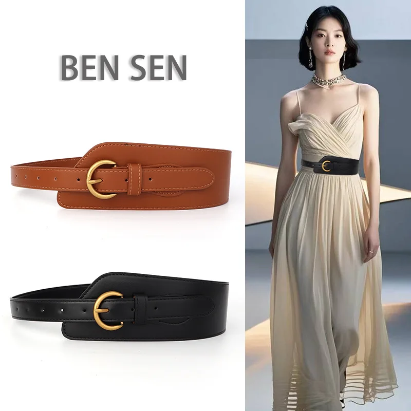 

Western PU Leather Wide Women Waistband Belt Fashion Asymmetry Dress Coat Sweater Cummerbund for Ladies