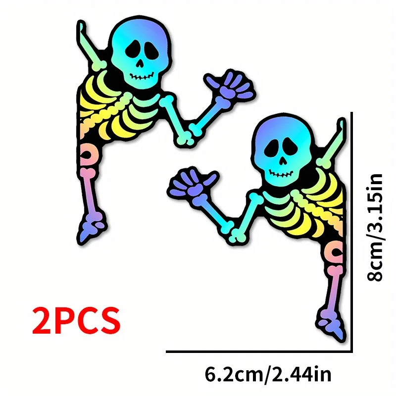 1 Pair Holographic Wave Skeleton Sticker Set, 2 Pcs Rainbow Waterproof Vinyl Decals for Car Rearview Mirror and Window