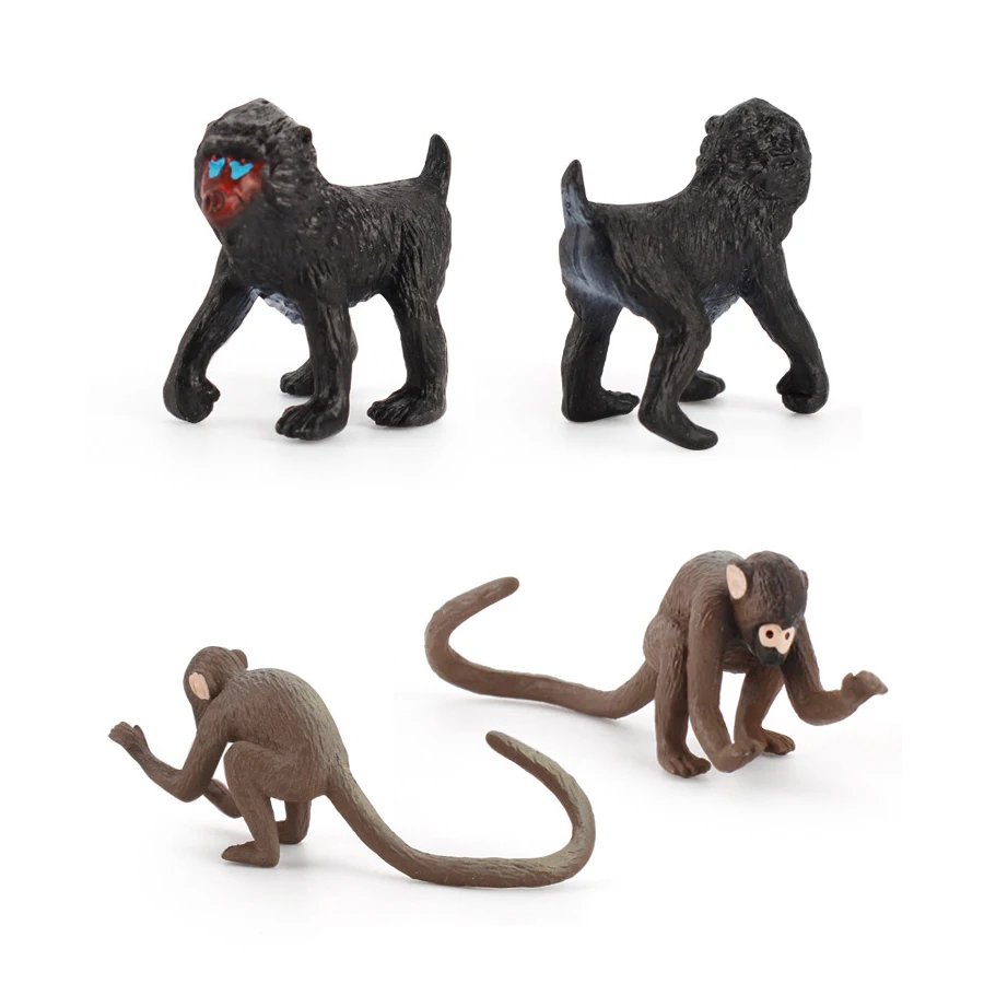 6pcs Wild Animals Gorilla,Chimpanzee,Mandrill,Baboon,Squirrel Monkeys Model Figures Collection Miniature Education Toys Gift