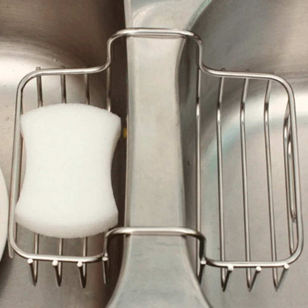 Stainless Steel Sink Sponge Holder Double Side Easy To Clean Sink Organizer Durable Heavy Duty Dish Brush Holder