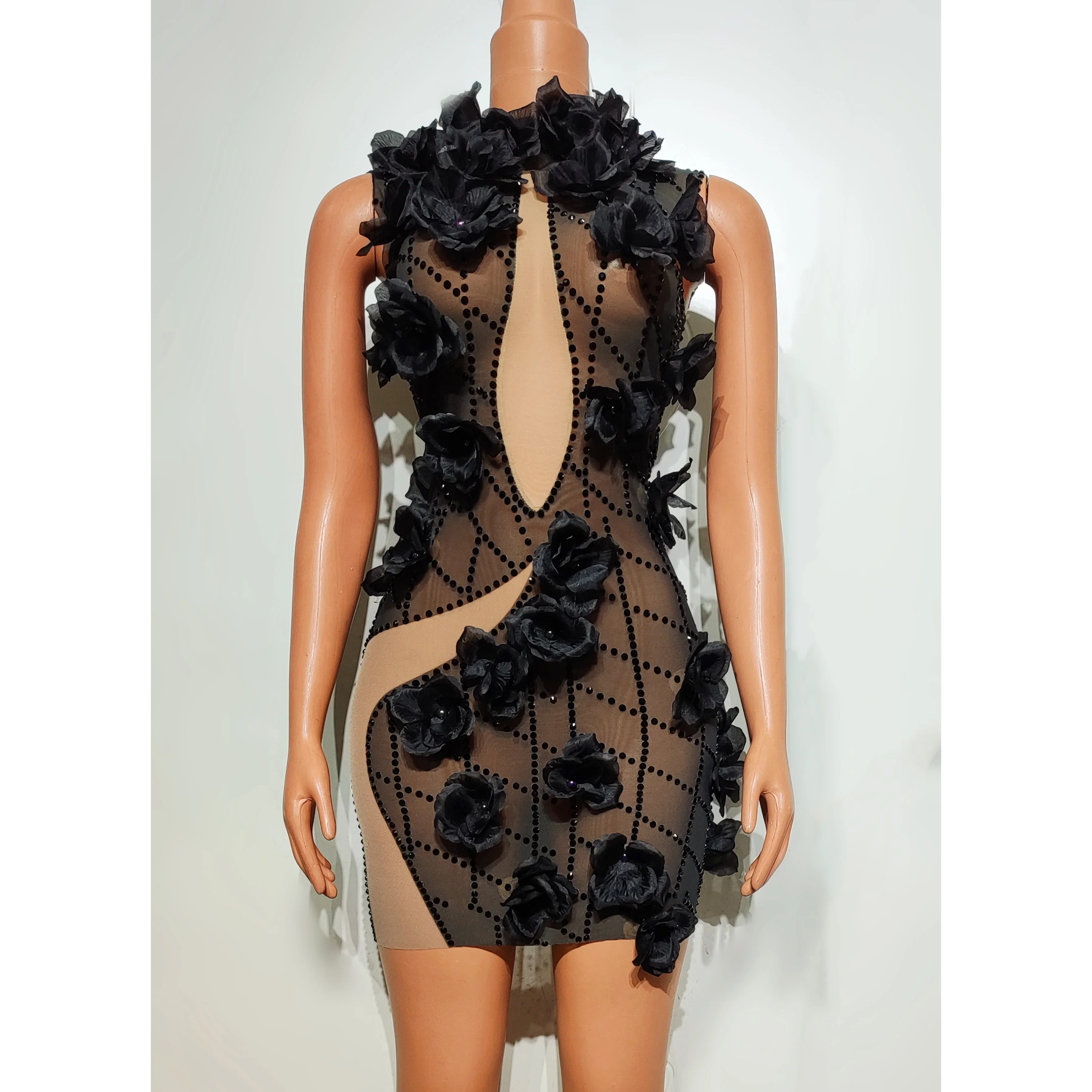 Strój do tańca gogo dla kobiet, kostium na imprezę tematyczną, do klubu nocnego, baru, rave'u, dopasowana sukienka w kwiaty, seksowny strój na występy sceniczne, model yj271