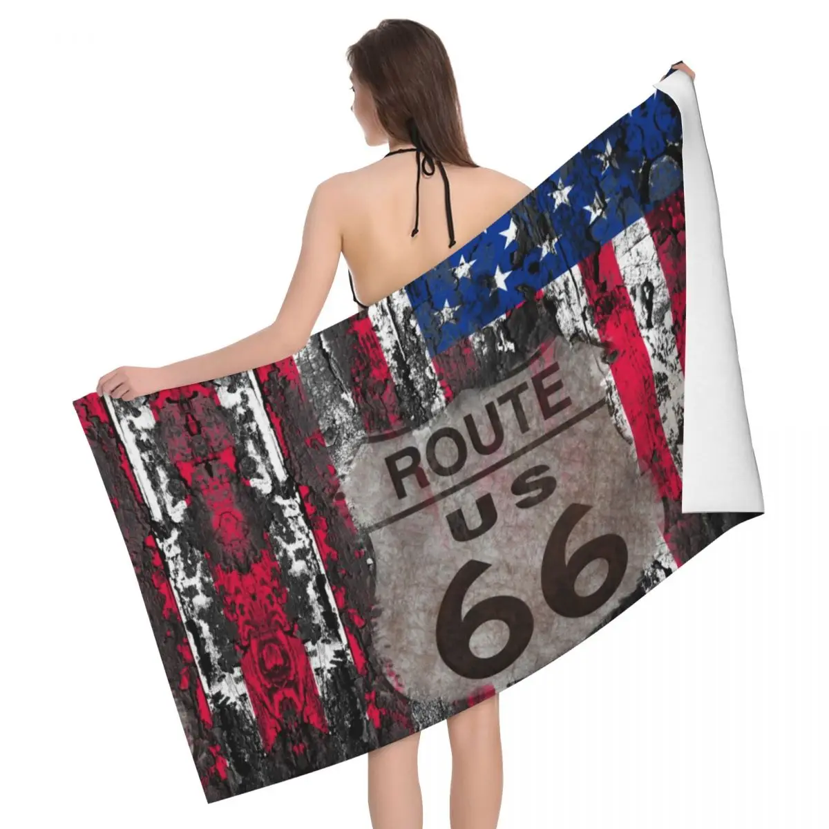 

Customized Quick Drying Microfiber Bath Beach Towel Breathable US Route 66 Sauna Shower Towels