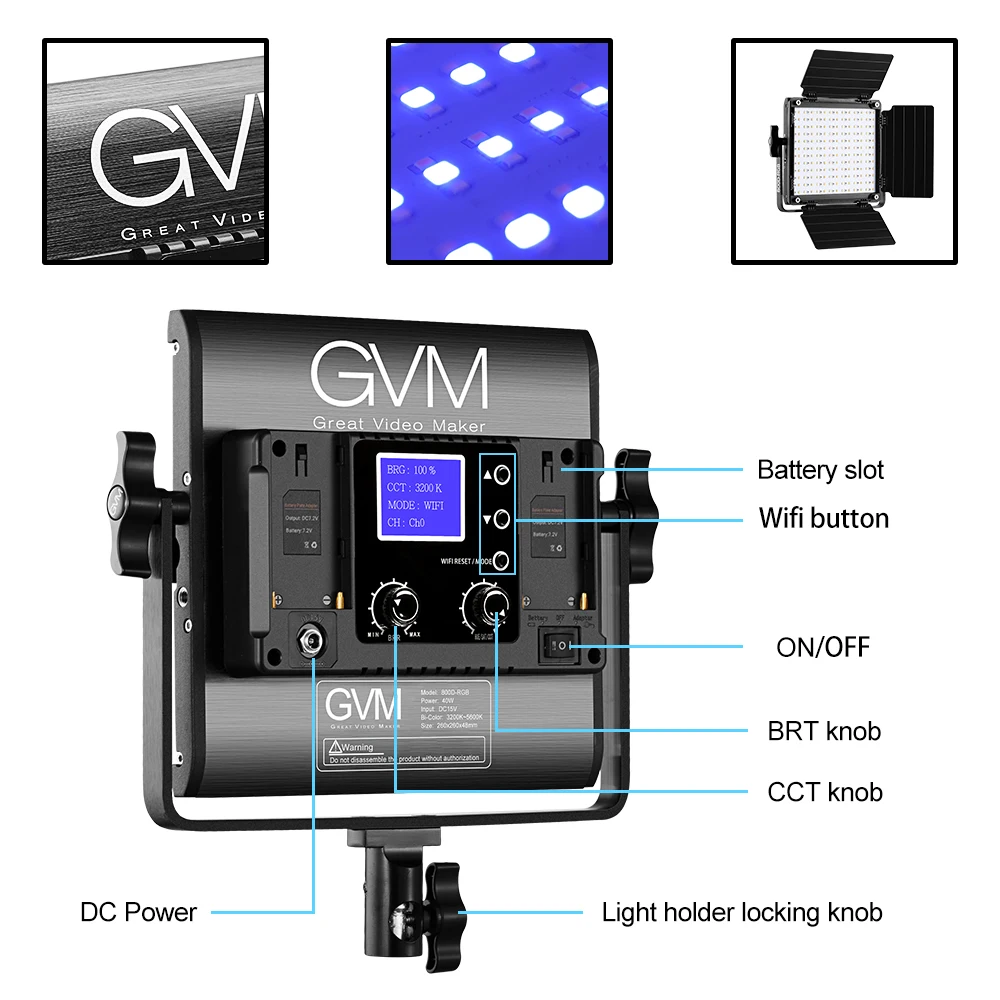 Imagem -04 - Gvm 800d Rgb Led Video Light Kit de Iluminação de Vídeo com Tripé Controle App 40w Iluminação de Fotografia para Estúdio 1pc