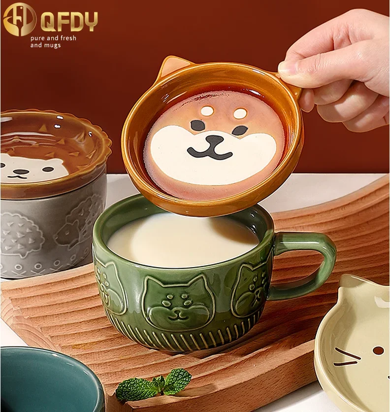 

Japanese Ceramic Cartoon Cat With Cover Coffee Cup Cute Breakfast Cup Creative Coffee Milk Cup Couple With Lid