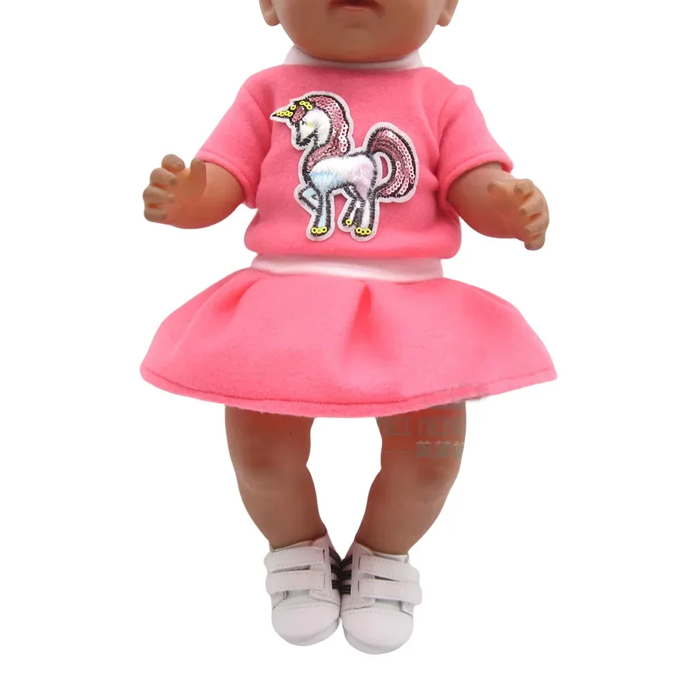 Kleding Voor Doll Fit 43Cm Pasgeboren Pop Amerikaanse Pop Accessoires Cartoon Casual Dress