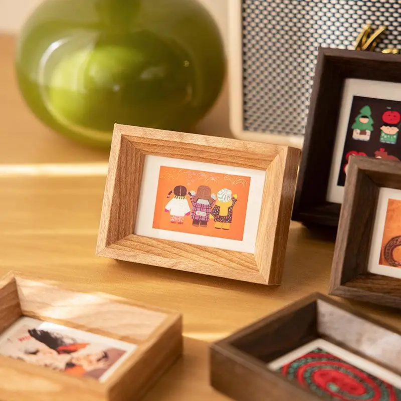 Mini Wooden 3 Inch Photo Frame Tabletop Display Stand Scratch Resistant Ornament for Home Family Photo Display