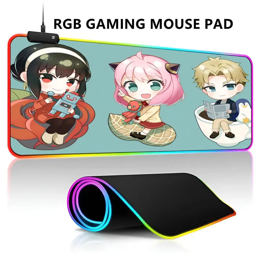 SPY FAMILY Mouse Pad RGB LED Light Gaming Waterproof Large Gamer Mouse Carpet Big Mause Keyboard Pad PC Desk Play Mat with Backl