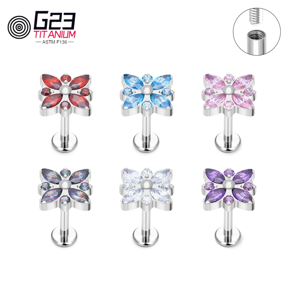 

Flower Earring G23 ASTM F136 Implant Grade Titanium Internally Threaded Tragus Conch Helix Cartilage Labret Ear Body Piercing