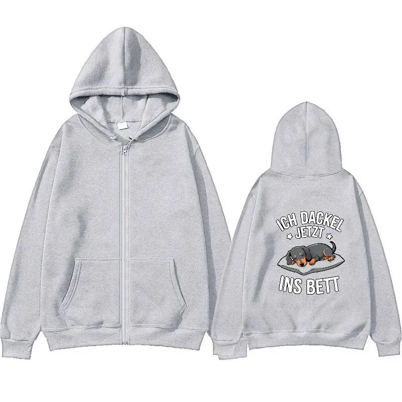 سترة رجالية بقلنسوة باللون الأسود من Dachshund Dog Sleeping Print ICH DACKEL NOW INS BED Text ملابس غير رسمية للارتداء اليومي و