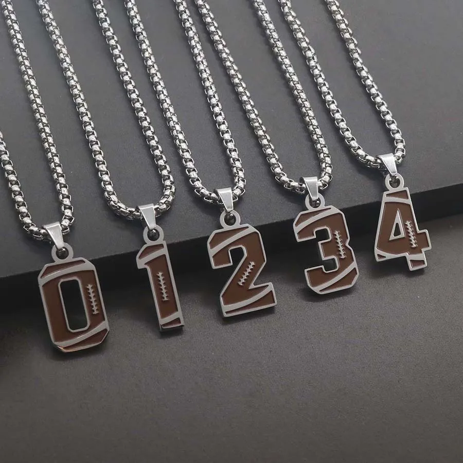 0-29 304L Stainless Steel America Soccer Number Necklace Men Women Football Rugby Necklace for Men Jewelry Rugby Accessories