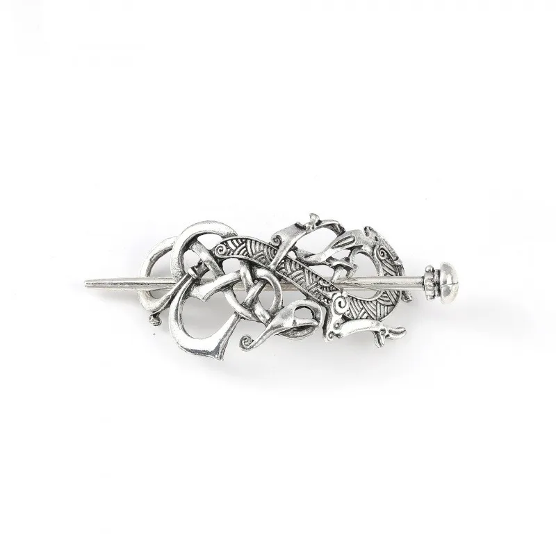 Silver Celtic Knot Totem Hairpin Retro Viking Style Metal Headpiece Carved Flower Weaving Pattern Women's Personalized Dressing