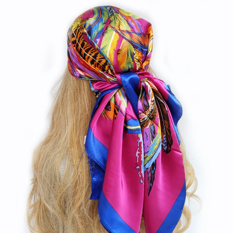 Silk Scarf Scarftop Headwraps For Women Vintage Four Seasons Hair Scarve 90*90cm Hijab Foulard  Bandana Femme Headscarf