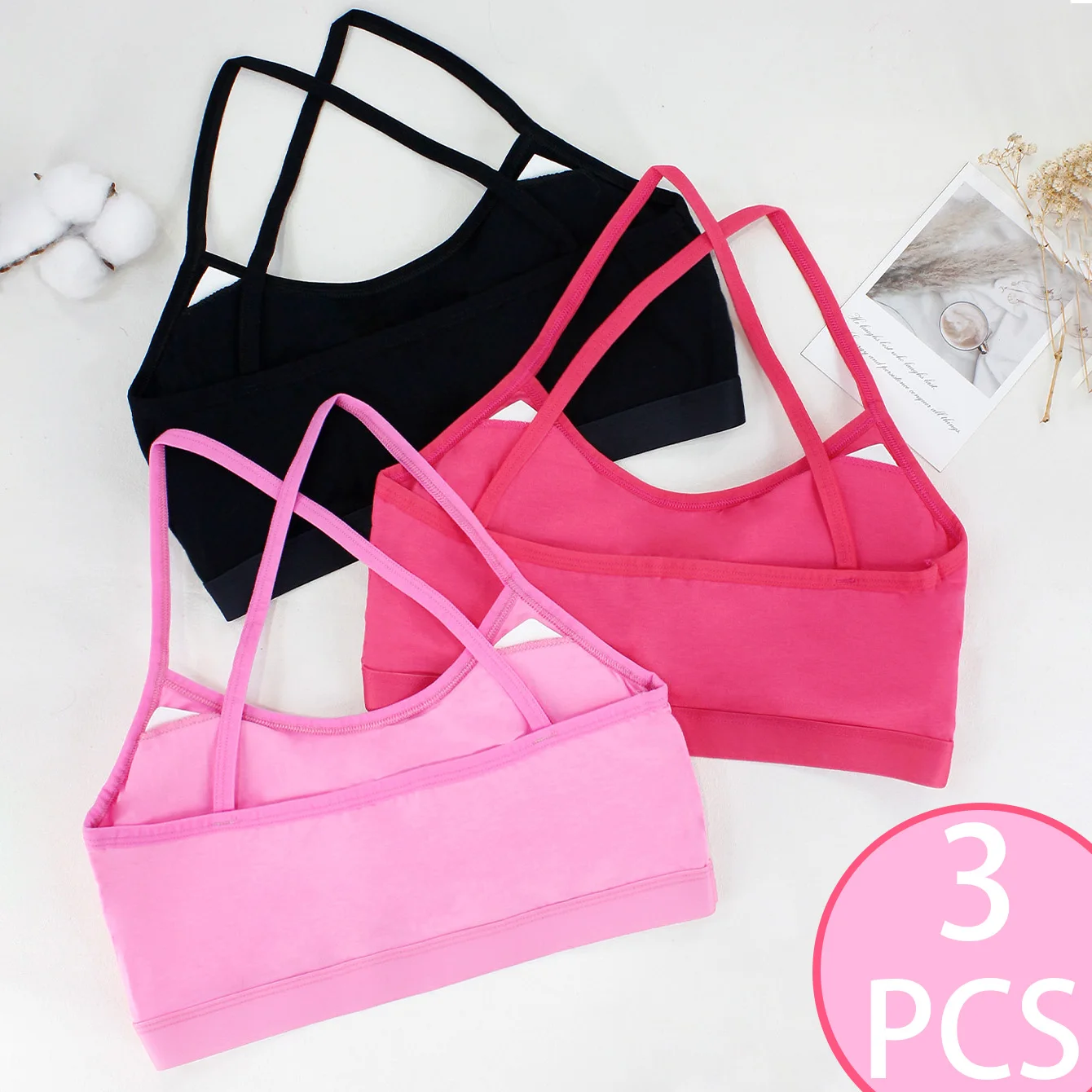 Комплект из 3 хлопковых однотонных бюстгальтеров для девочек 13-16 лет, спортивный жилет на бретелях, удобное нижнее белье для подростков