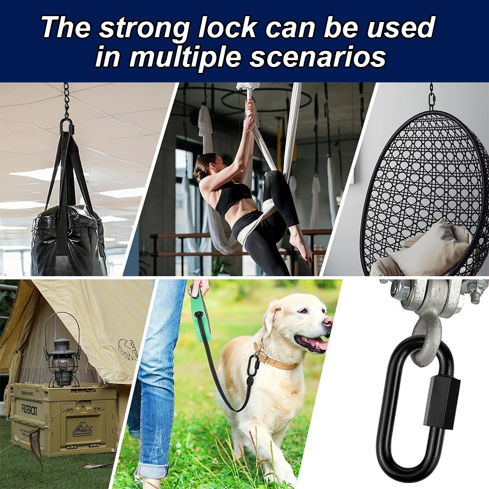 4PCS Black Stainless Steel Quick Links Carabiner Locking Quick Chain Repair Links Safety Snap Hook Chain Key Ring Connector