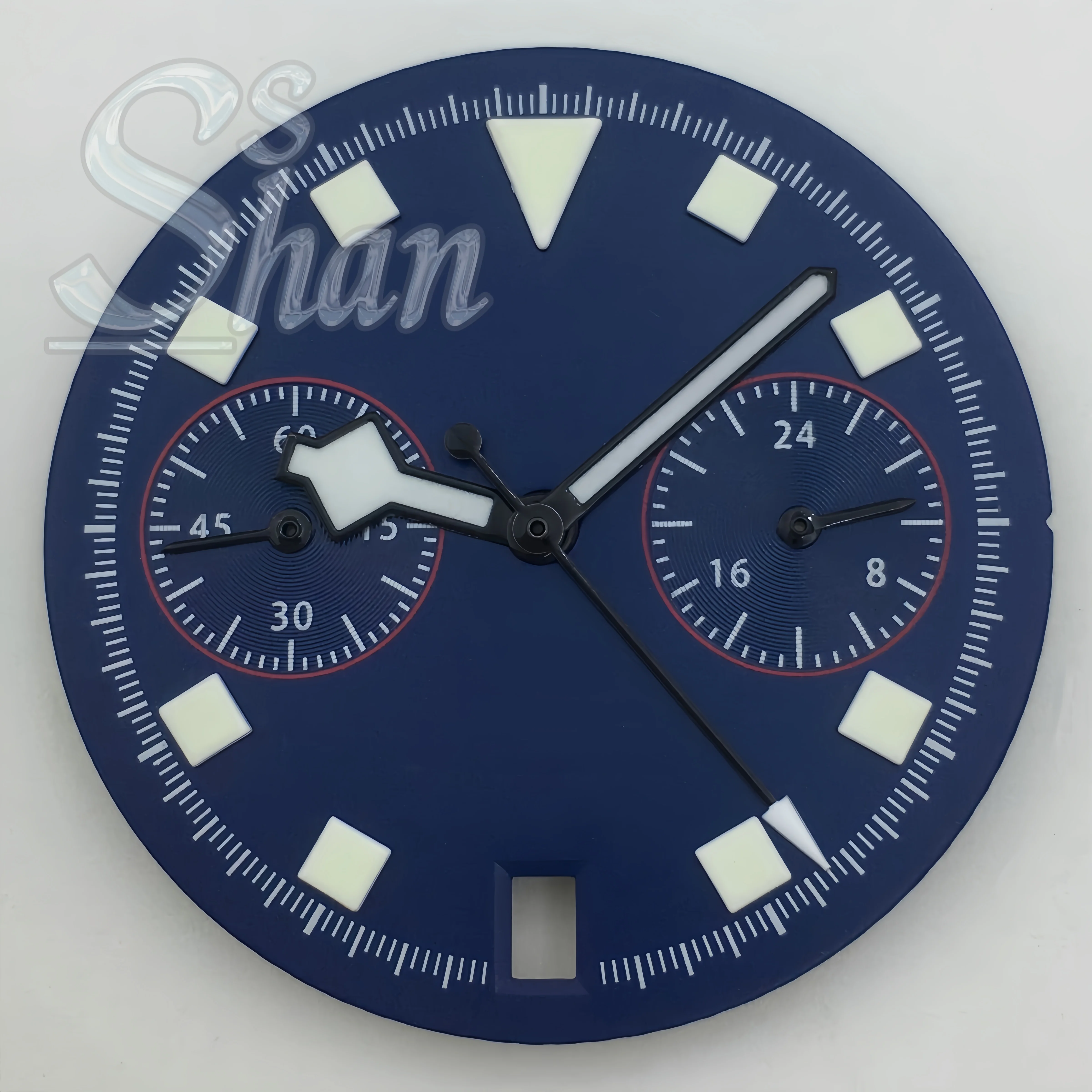 Циферблат часов VH64 диаметром 30 мм с зелеными люминесцентными стрелками C3 подходит для кварцевого механизма VK64 с датой на 6 часов.