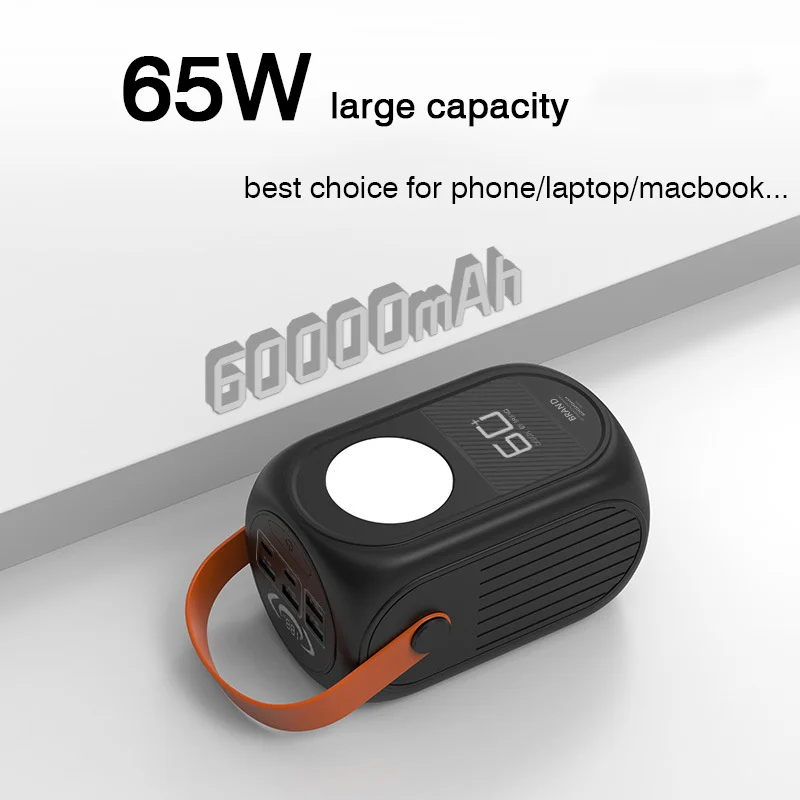 Large Capacity 60000mAh 65W Power Bank Station Portable Fast Charging PD USB C External Spare Battery For Laptop iPhone Xiaomi