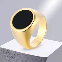 Vnox Gothic Signet Rings for Men, Punk Black Stone Pinky Ring,Gold Color Stainless Steel Chunky Boys Teens Fraternal Jewelry