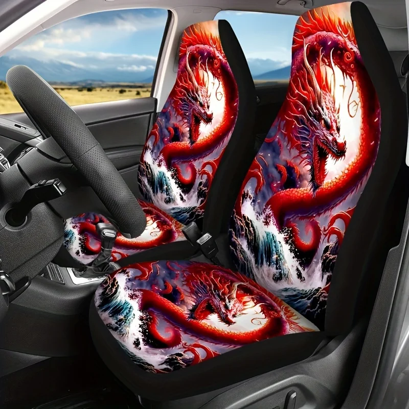 Dragon Car Seat Cover for Two Front Seats Printed with Cool Patterns Creative Car Seat Protector Decoration Car Accessories