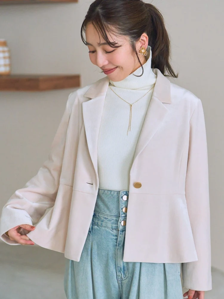 

IHE Autumn Winter Velvet ort Suit Jaet Women's Vintage Sle High Waist Effect Outerwear Long Sve Double Breasted