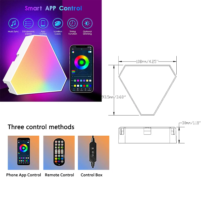 LED Triangular Quantum Lamp Bluetooth/WiFi RGB Wall Lamp Smart Pickup Rhythm Background Light For Bedroom Bedside Night Light