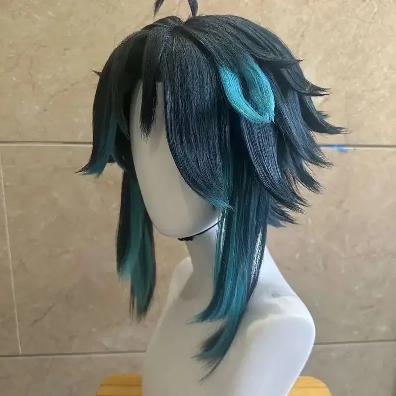 Parrucca DY20Styled Xiao Genshin Impact Parrucca corta verde scuro Parrucca personalizzata in maglia interna rosa di seta ad alta temperatura Festa di Halloween per